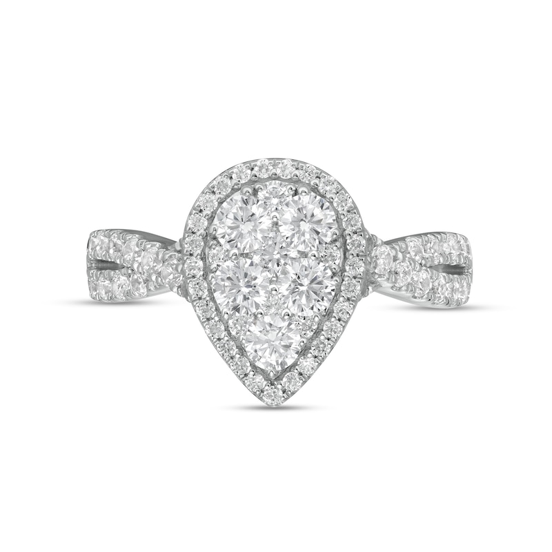 Main Image 4 of 1-1/4 CT. T.W. Composite Pear-Shaped Diamond Frame Twist Shank Engagement Ring in 14K White Gold