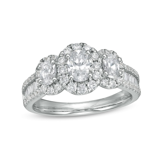 1-1/2 CT. T.w. Oval Diamond Frame Past Present FutureÂ® Engagement Ring in 14K White Gold