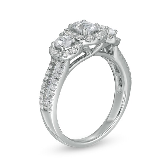 1-1/2 CT. T.w. Oval Diamond Frame Past Present FutureÂ® Engagement Ring in 14K White Gold
