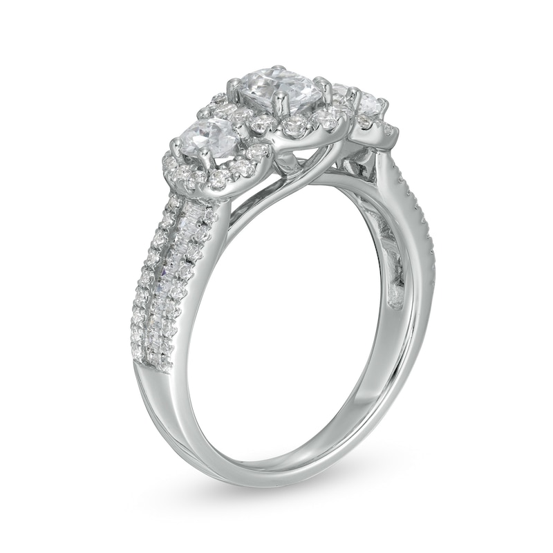 1-1/2 CT. T.W. Oval Diamond Frame Past Present Future® Engagement Ring in 14K White Gold