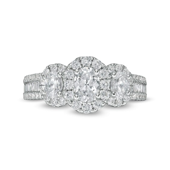 1-1/2 CT. T.w. Oval Diamond Frame Past Present FutureÂ® Engagement Ring in 14K White Gold