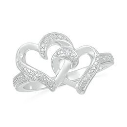 Diamond Accent Interlocking Hearts Ring in Sterling Silver
