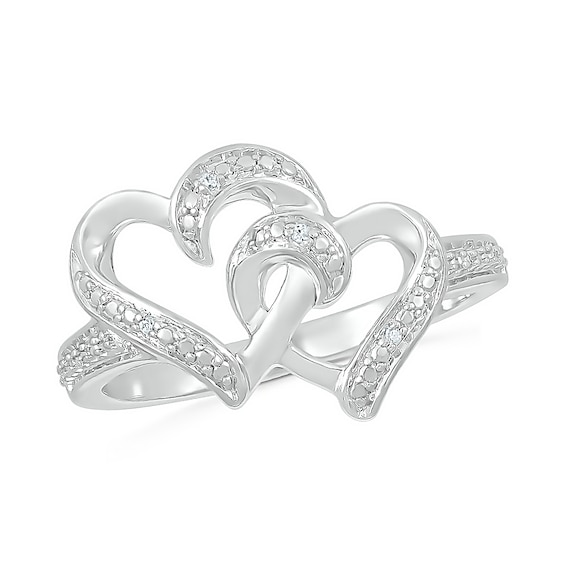 Diamond Accent Interlocking Hearts Ring in Sterling Silver