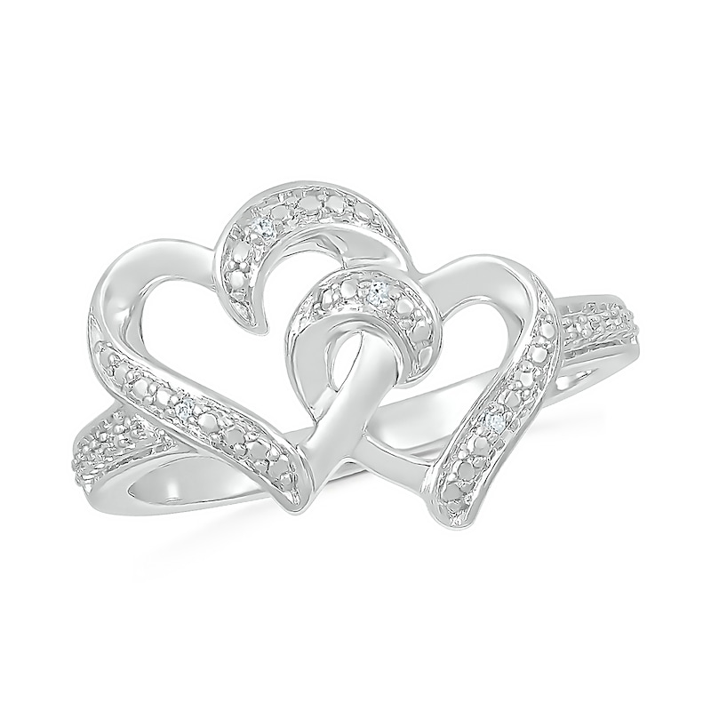 Main Image 1 of Diamond Accent Interlocking Hearts Ring in Sterling Silver