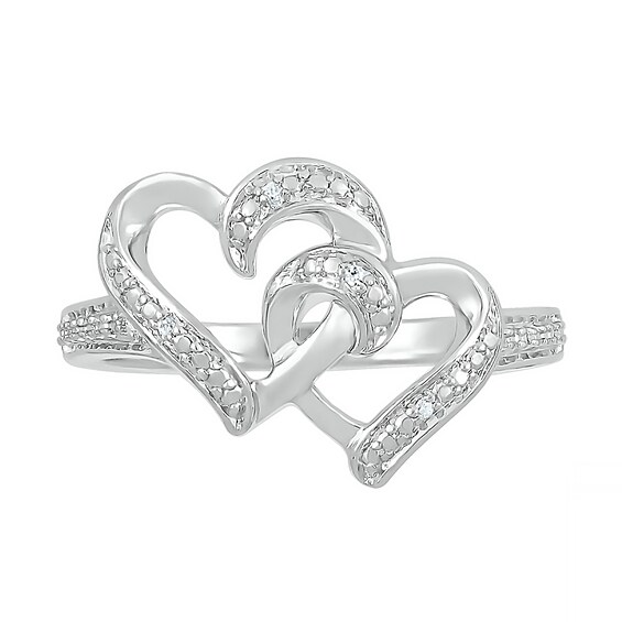 Diamond Accent Interlocking Hearts Ring in Sterling Silver