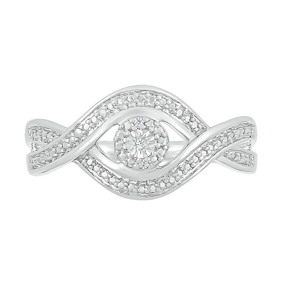 Diamond Accent Crossover Twist Shank Ring in Sterling Silver