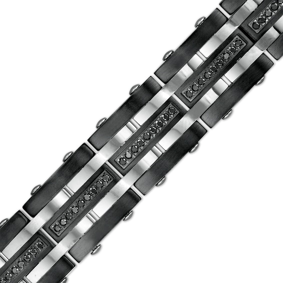 1 CT. T.w. Black Enhanced Diamond Alternating Multi-Row Link Bracelet in Stainless Steel and Black IP - 8.5"