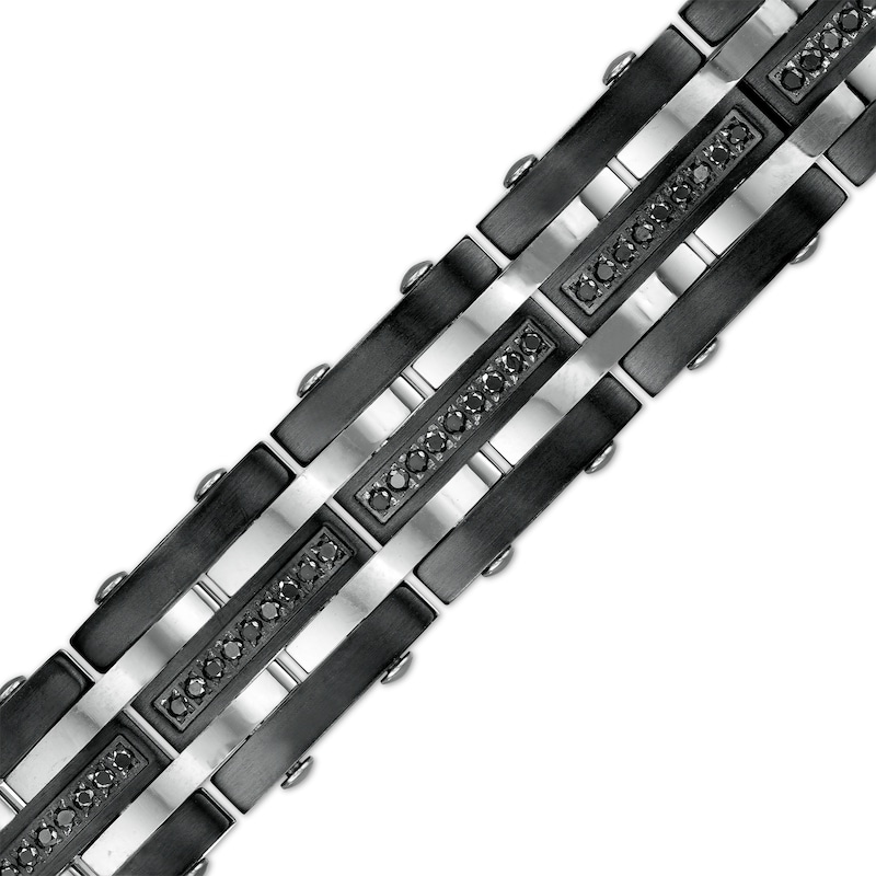 Main Image 1 of 1 CT. T.W. Black Enhanced Diamond Alternating Multi-Row Link Bracelet in Stainless Steel and Black IP - 8.5"
