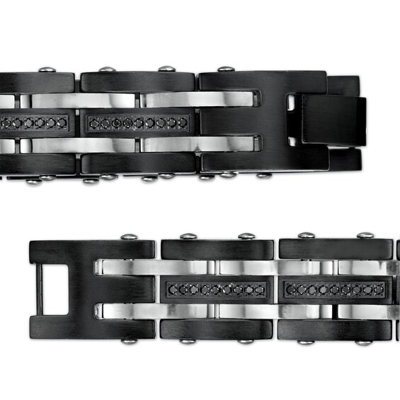 1 CT. T.w. Black Enhanced Diamond Alternating Multi-Row Link Bracelet in Stainless Steel and Black IP - 8.5"