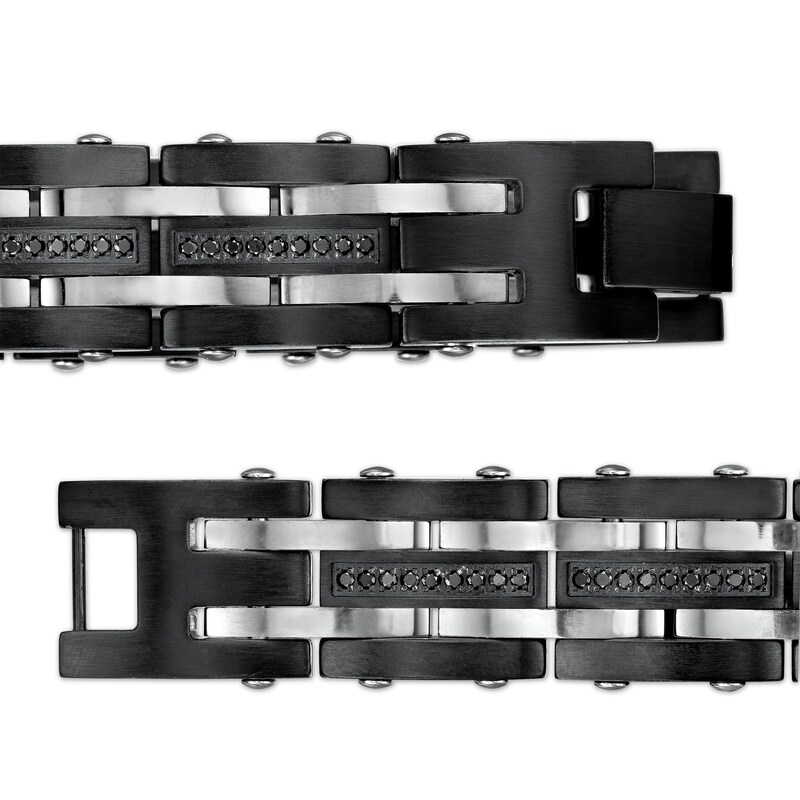 Main Image 3 of 1 CT. T.W. Black Enhanced Diamond Alternating Multi-Row Link Bracelet in Stainless Steel and Black IP - 8.5"