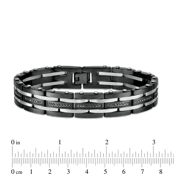 1 CT. T.w. Black Enhanced Diamond Alternating Multi-Row Link Bracelet in Stainless Steel and Black IP - 8.5"