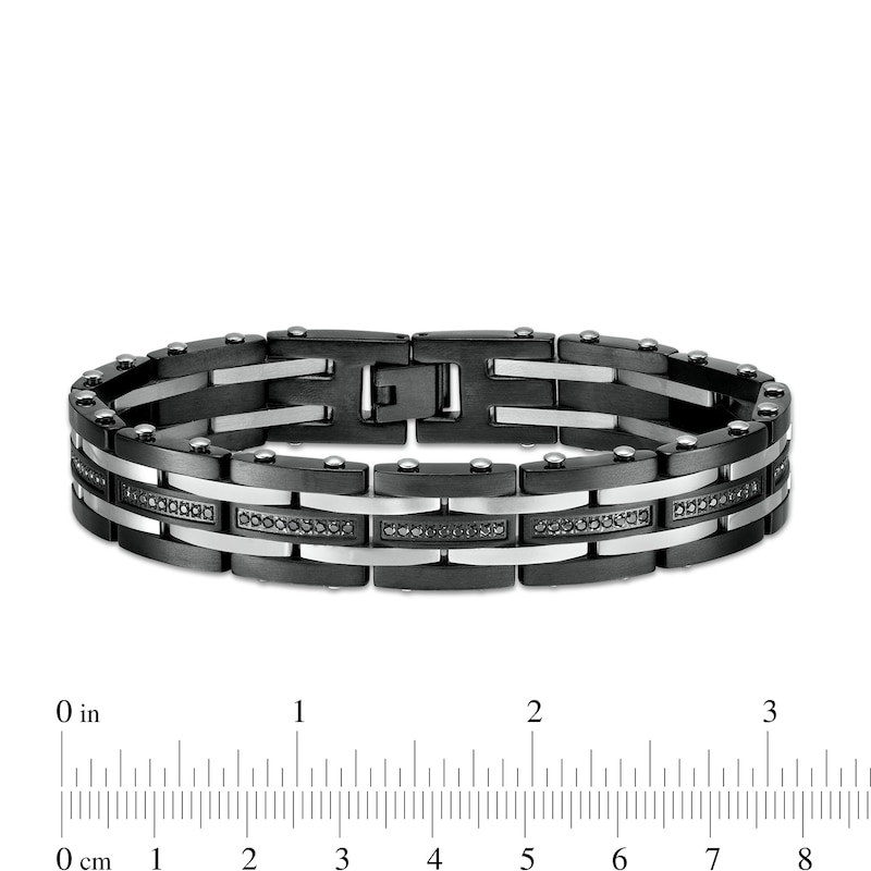 Main Image 4 of 1 CT. T.W. Black Enhanced Diamond Alternating Multi-Row Link Bracelet in Stainless Steel and Black IP - 8.5"