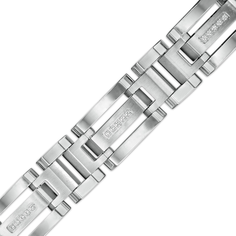 Main Image 1 of 1/6 CT. T.W. Diamond Multi-Finish Triple Row Industrial Link Bracelet in Stainless Steel - 8.5"