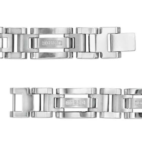 1/6 CT. T.w. Diamond Multi-Finish Triple Row Industrial Link Bracelet in Stainless Steel - 8.5"