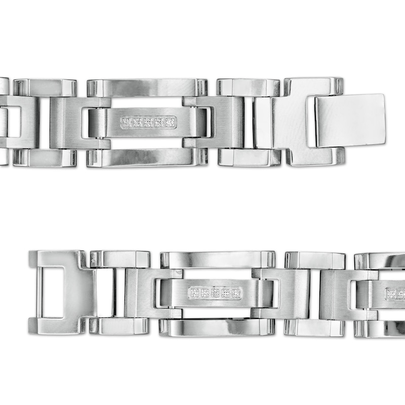 Main Image 3 of 1/6 CT. T.W. Diamond Multi-Finish Triple Row Industrial Link Bracelet in Stainless Steel - 8.5"