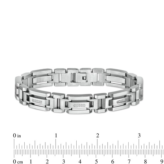 1/6 CT. T.w. Diamond Multi-Finish Triple Row Industrial Link Bracelet in Stainless Steel - 8.5"