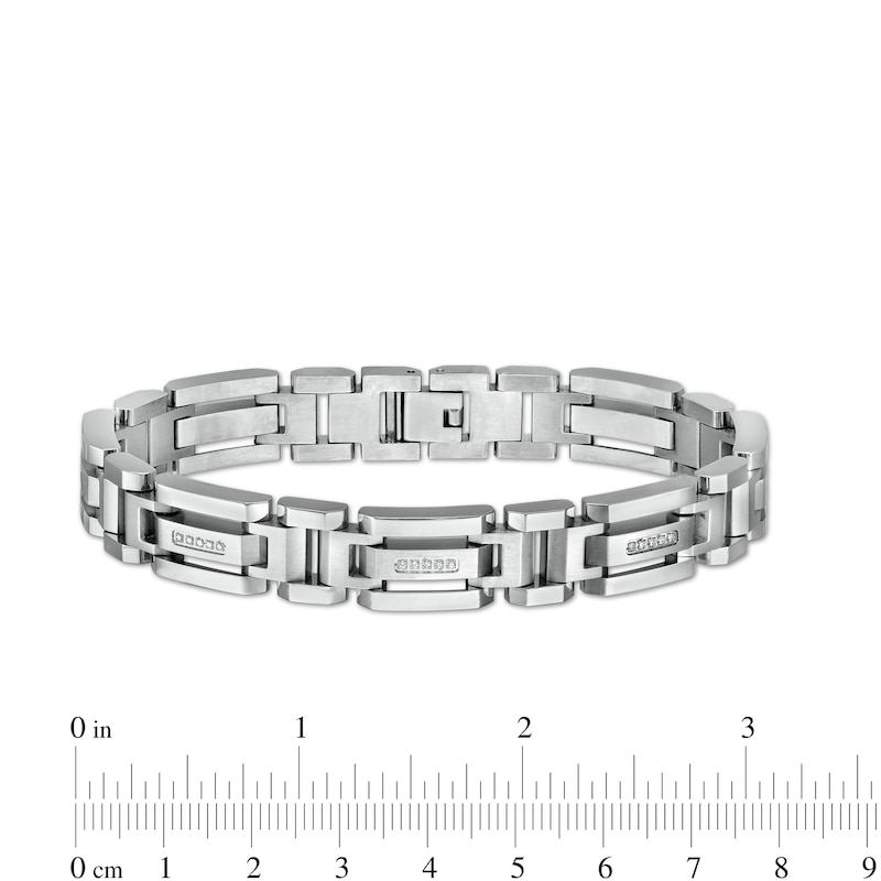 Main Image 4 of 1/6 CT. T.W. Diamond Multi-Finish Triple Row Industrial Link Bracelet in Stainless Steel - 8.5"