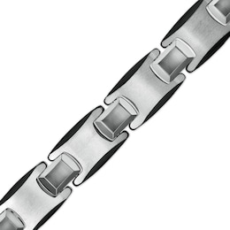 10.28mm Multi-Finish Bevelled Edge Link Bracelet in Tungsten and Black IP with Stainless Steel Clasp - 8.5"