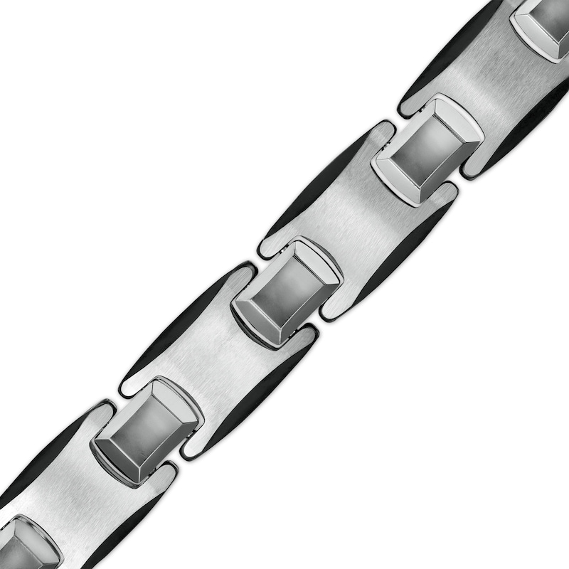 Main Image 1 of 10.28mm Multi-Finish Bevelled Edge Link Bracelet in Tungsten and Black IP with Stainless Steel Clasp - 8.5"