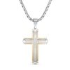 Thumbnail Image 0 of Men's 1/10 CT. T.W. Diamond Multi-Finish Layered Industrial Cross Pendant in Stainless Steel and Yellow IP - 24"