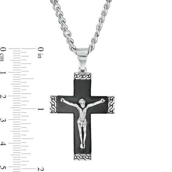 Men's Multi-Finish Chain Link-Ends Crucifix Pendant in Stainless Steel and Black IP - 24"
