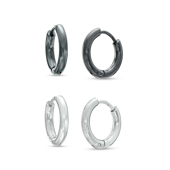 15.0mm Tube Hoop Earrings Set in Stainless Steel and Black IP