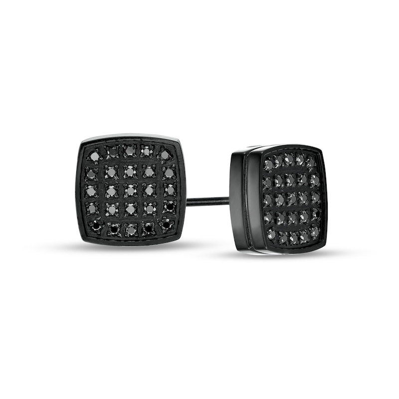 Main Image 1 of 1/4 CT. T.W. Cushion Composite Black Enhanced Diamond Stud Earrings in Stainless Steel with Black IP