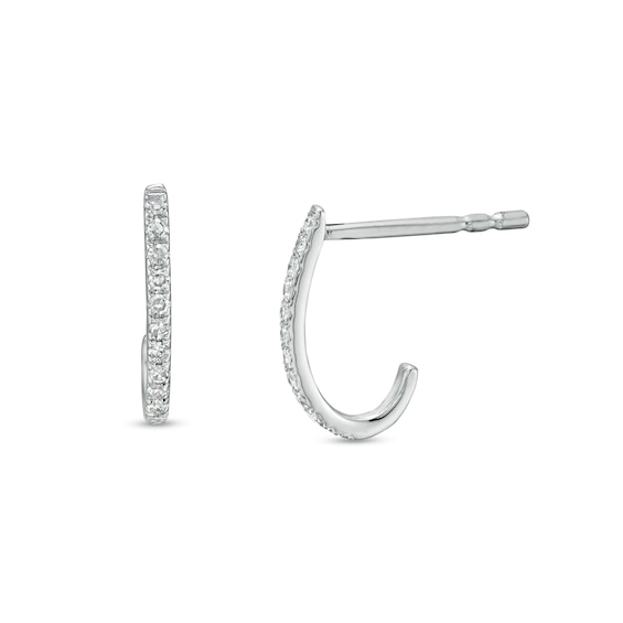 1/10 CT. T.w. Diamond J-Hoop Earrings in 10K White Gold