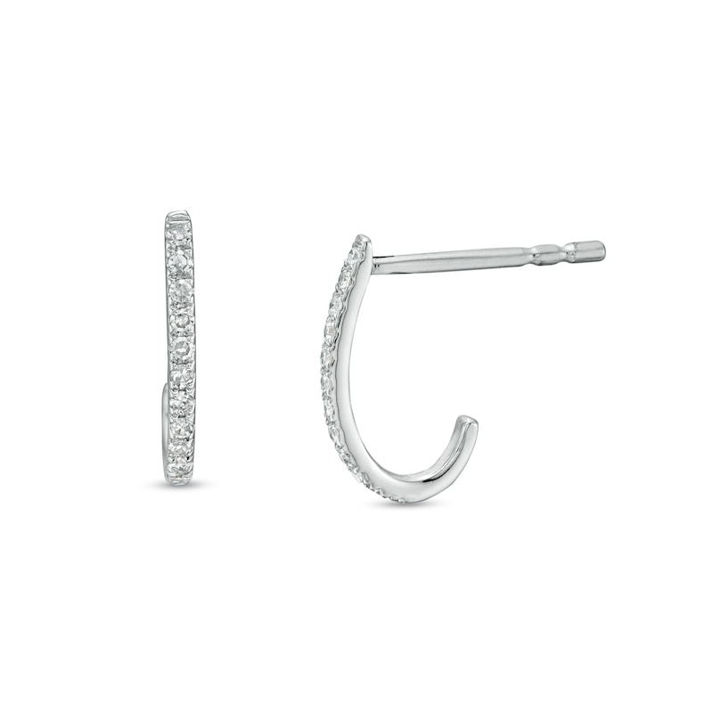 1/10 CT. T.W. Diamond J-Hoop Earrings in 10K White Gold