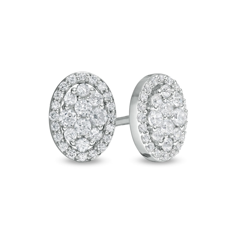 Main Image 1 of 1/2 CT. T.W. Composite Oval Diamond Frame Stud Earrings in 10K White Gold