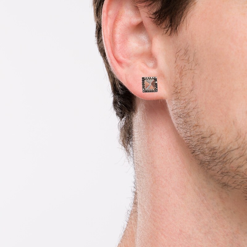 Main Image 2 of Vera Wang Men 1/4 CT. T.W. Black Enhanced Diamond Frame Pyramid Stud Earrings in Sterling Silver and Black Rhodium