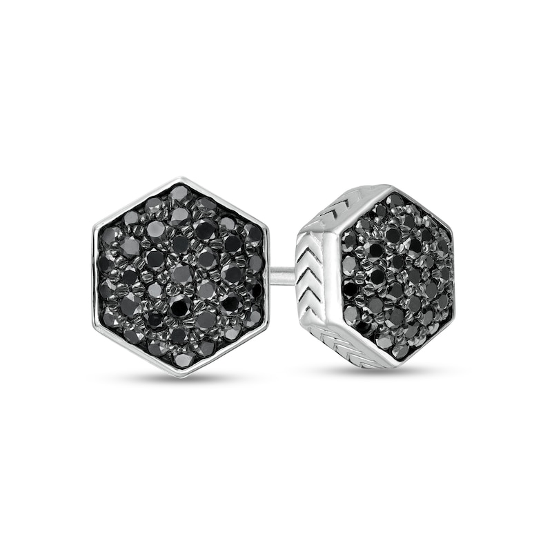 Vera Wang Men 3/8 CT. T.W. Hexagonal Black Multi-Diamond Stud Earrings in Sterling Silver and Black Ruthenium
