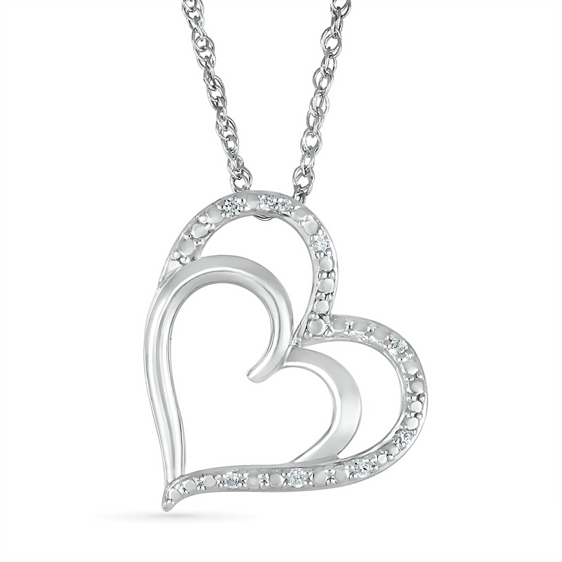 Diamond Accent Tilted Double Heart Outline Pendant in Sterling Silver ...