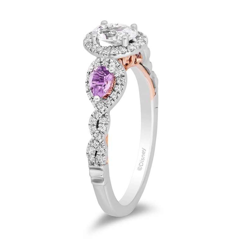 Main Image 2 of Enchanted Disney Rapunzel 3/4 CT. T.W. Oval Diamond and Rose de France Quartz Engagement Ring in 14K Two-Tone Gold