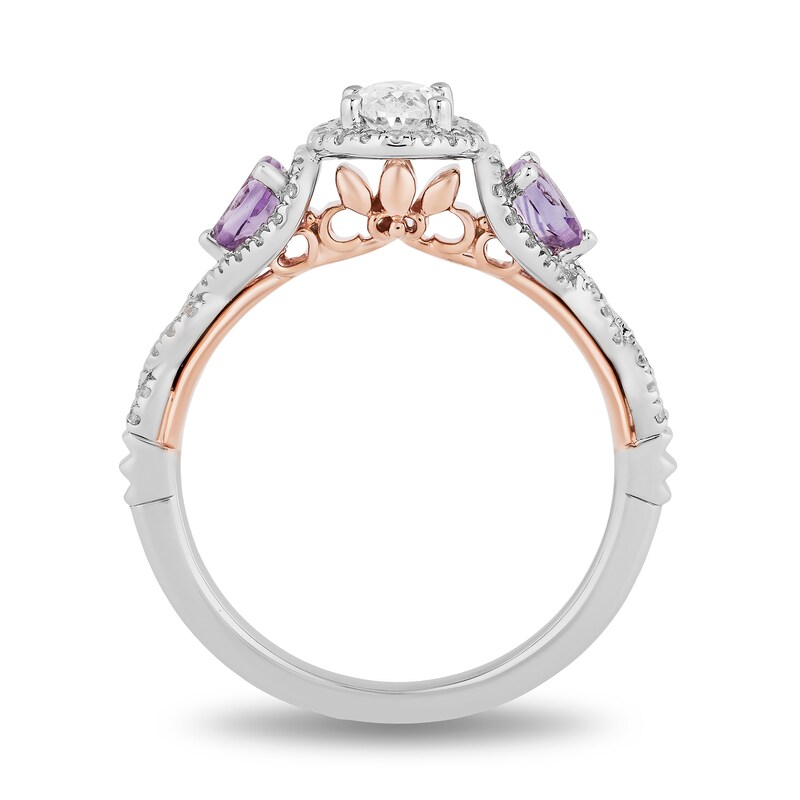 Main Image 3 of Enchanted Disney Rapunzel 3/4 CT. T.W. Oval Diamond and Rose de France Quartz Engagement Ring in 14K Two-Tone Gold