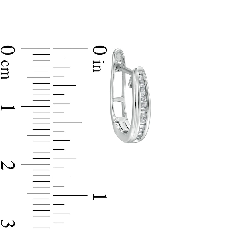 Main Image 3 of 1/8 CT. T.W. Baguette Diamond Hoop Earrings in 10K White Gold