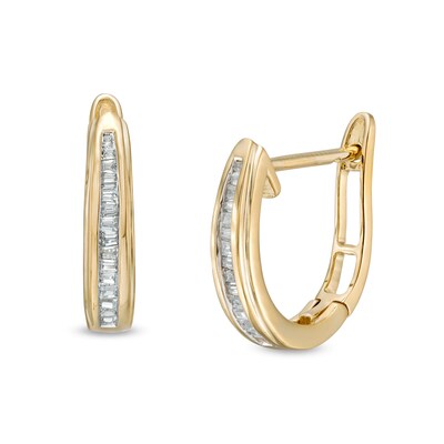10kt Yellow Gold Womens Round Channel-set Diamond Hoop Earrings 1/8 Cttw 