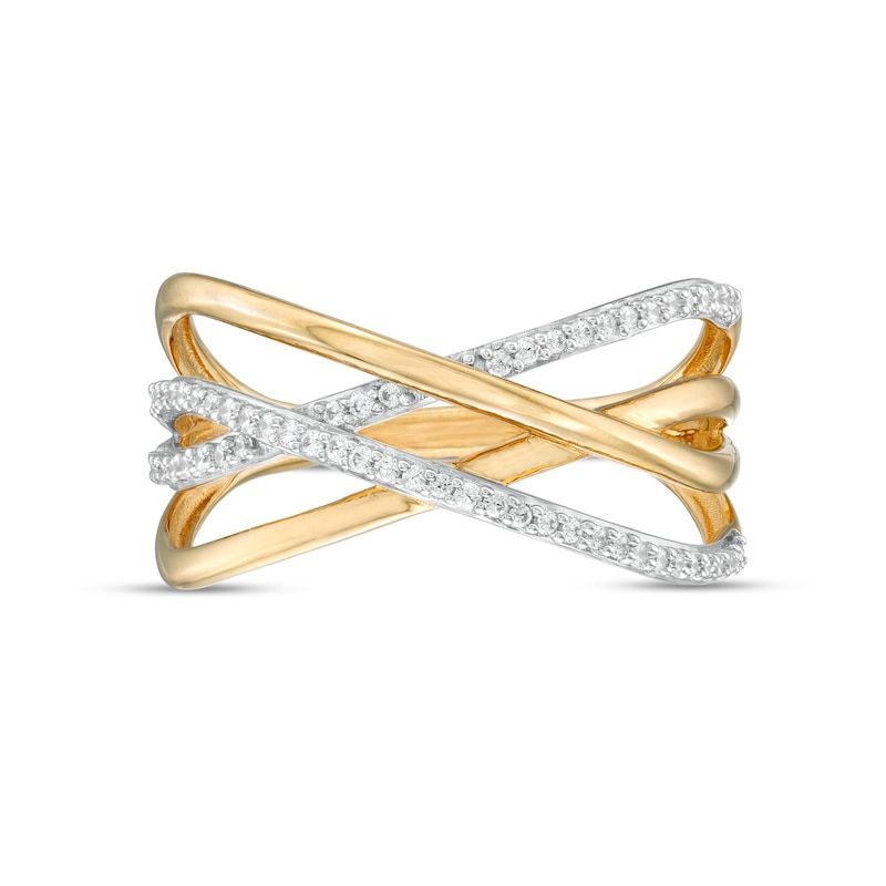 1/5 CT. T.W. Diamond Multi-Row Crossover Ring in 10K Gold