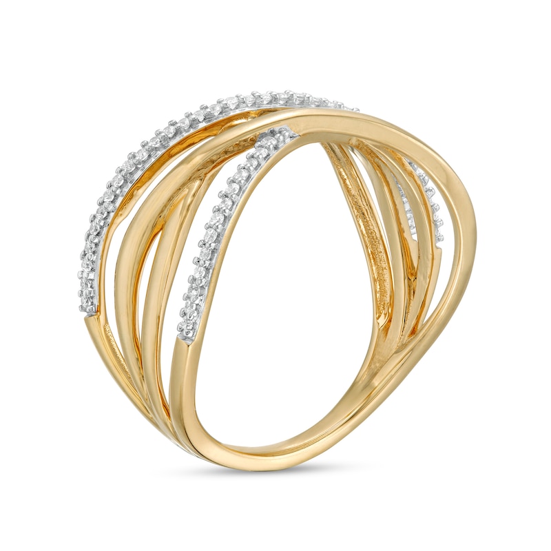 Main Image 3 of 1/5 CT. T.W. Diamond Multi-Row Crossover Ring in 10K Gold