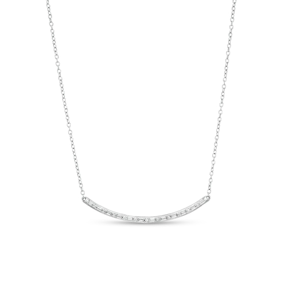 1/6 CT. T.w. Baguette and Round Diamond Curved Bar Necklace in 10K White Gold