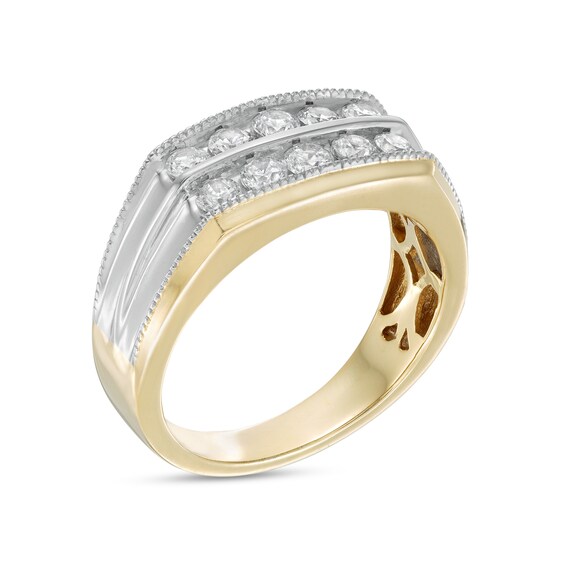 1 CT. T.w. Diamond Double Row Wedding Band in 10K Two-Tone Gold