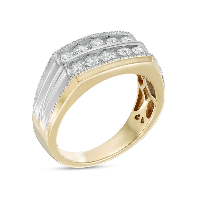 Main Image 3 of 1 CT. T.W. Diamond Double Row Wedding Band in 10K Two-Tone Gold
