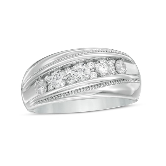 1 CT. T.w. Diamond Slanted Wedding Band in 10K White Gold