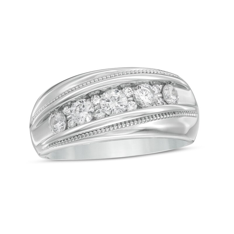 Men's 1 CT. T.W. Diamond Slanted Wedding Band in 10K White Gold