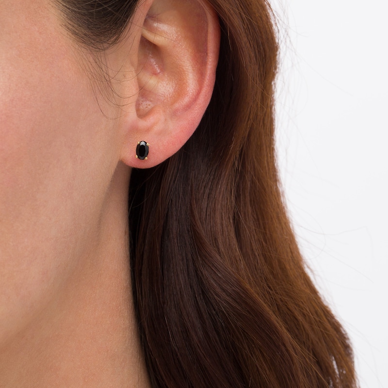 Main Image 2 of 1 CT. T.W. Oval Black Enhanced Diamond Solitaire Stud Earrings in 10K Gold
