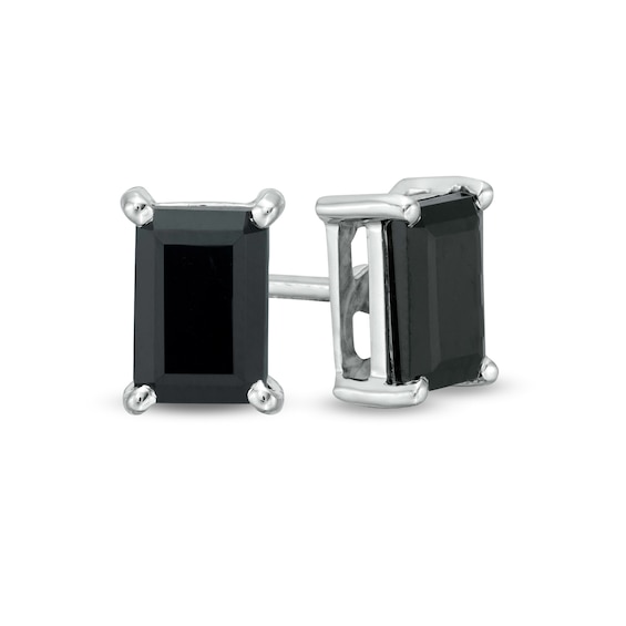 1 CT. T.w. Emerald-Cut Black Enhanced Diamond Solitaire Stud Earrings in 10K Gold
