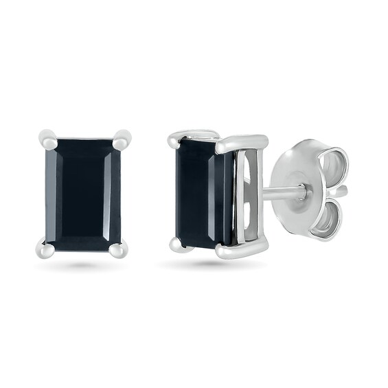 1 CT. T.w. Emerald-Cut Black Enhanced Diamond Solitaire Stud Earrings in 10K White Gold