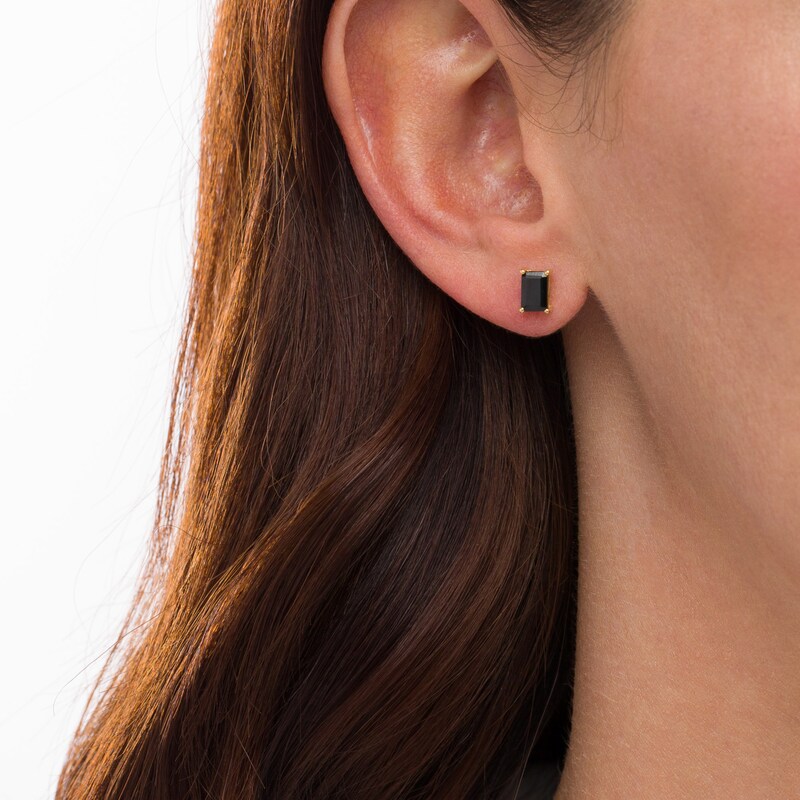 Main Image 2 of 1 CT. T.W. Emerald-Cut Black Enhanced Diamond Solitaire Stud Earrings in 10K Gold