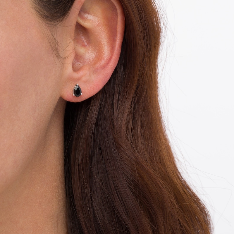 Main Image 2 of 1 CT. T.W. Pear-Shaped Black Enhanced Diamond Solitaire Stud Earrings in 10K White Gold