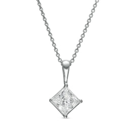 1 CT. Certified Princess-Cut Lab-Created Diamond Tilted Solitaire Pendant in 14K White Gold (F/SI2)